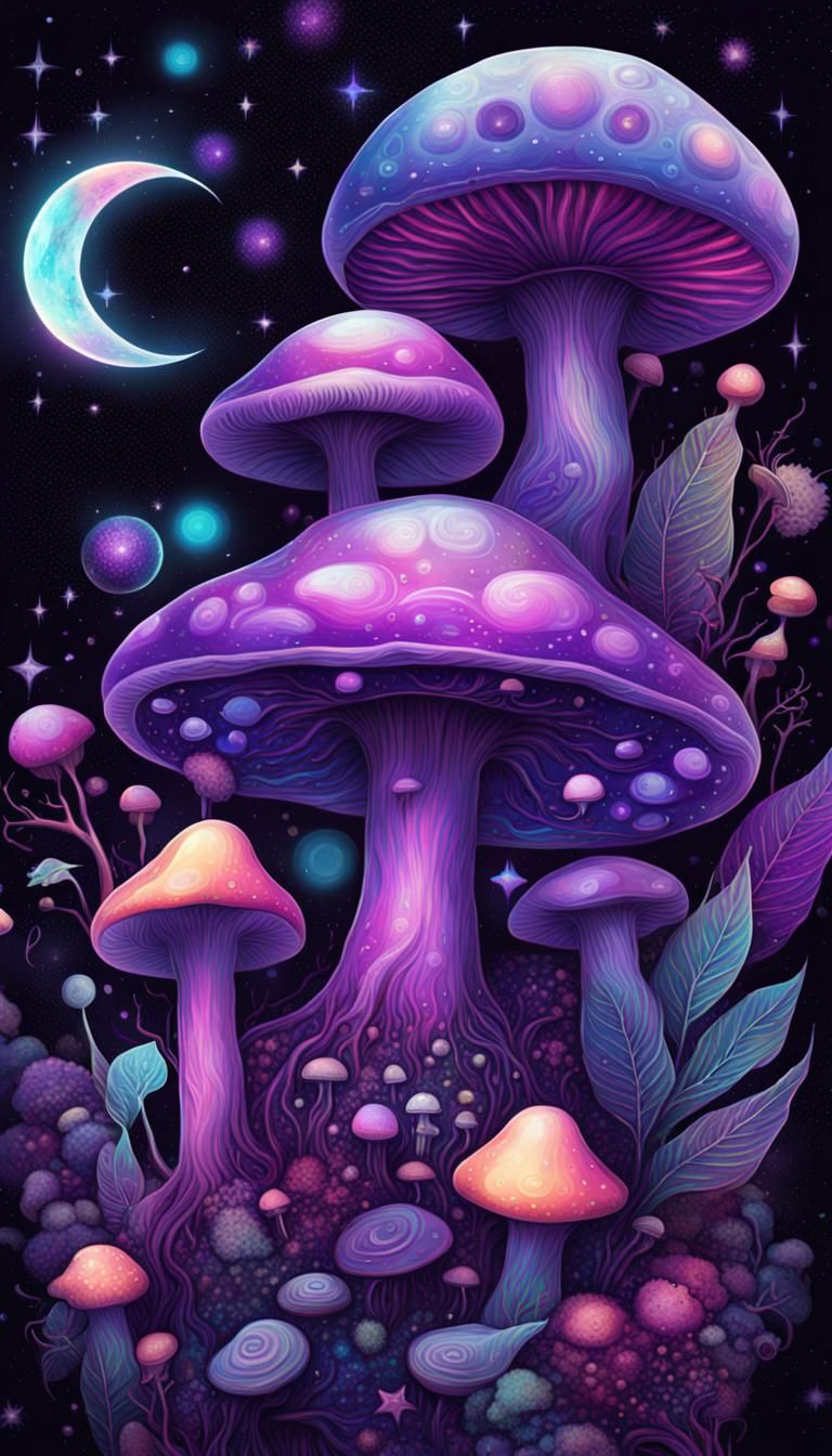 Cosmic Whimsigoth Wallpaper in Holographic Style