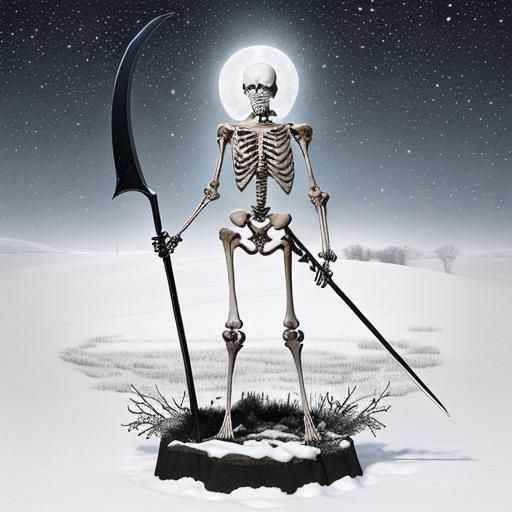 Major Arcana XIII: Skeletal Farmer in Winter Field