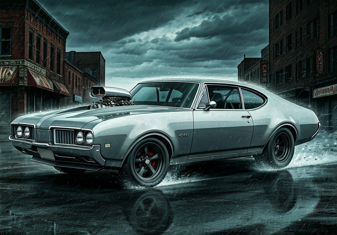 Custom 1968 Oldsmobile 442 in Comic Art Style