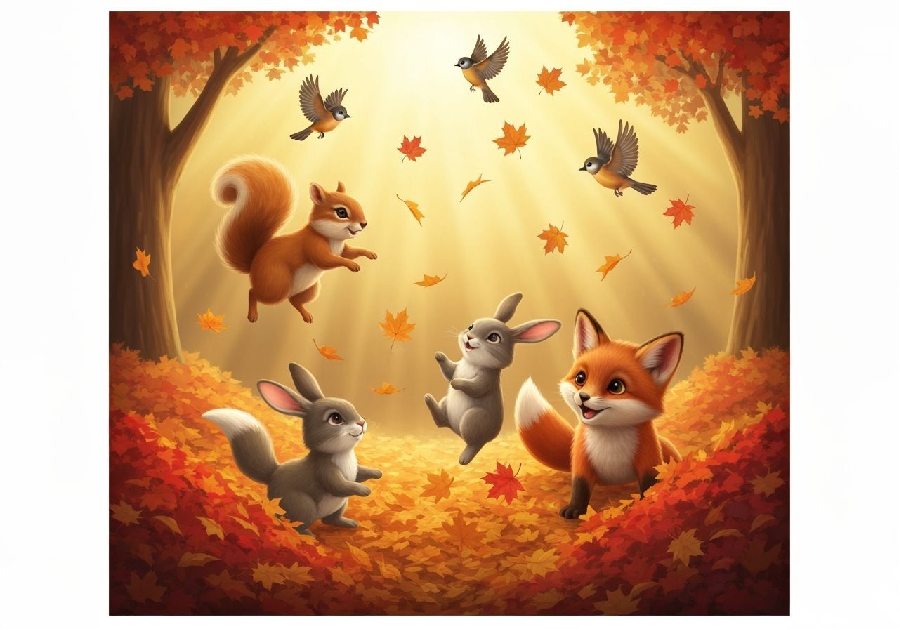 Adorable Woodland Animals Play in Autumn Leaves