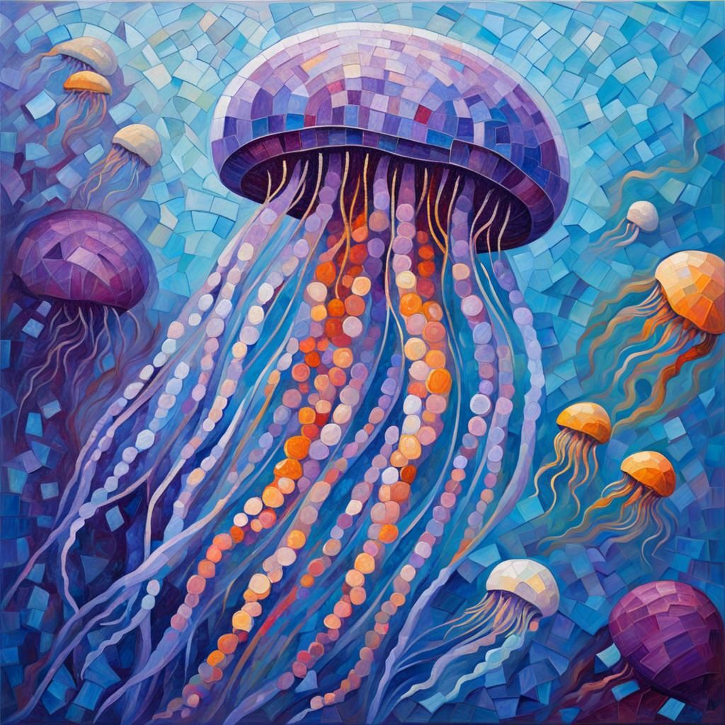 Mosaic Jellyfish in Neo-Impressionist Style