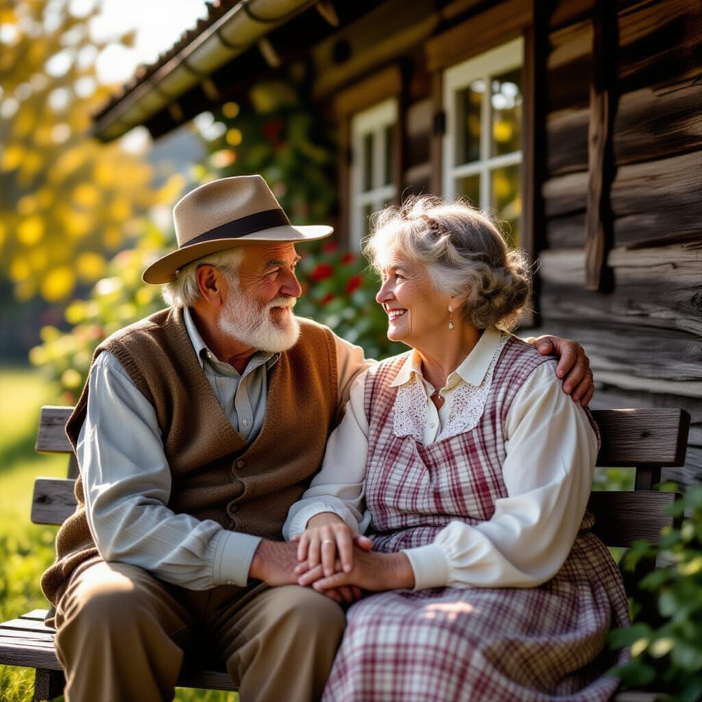 Elderly Couple in Love at Cozy Home