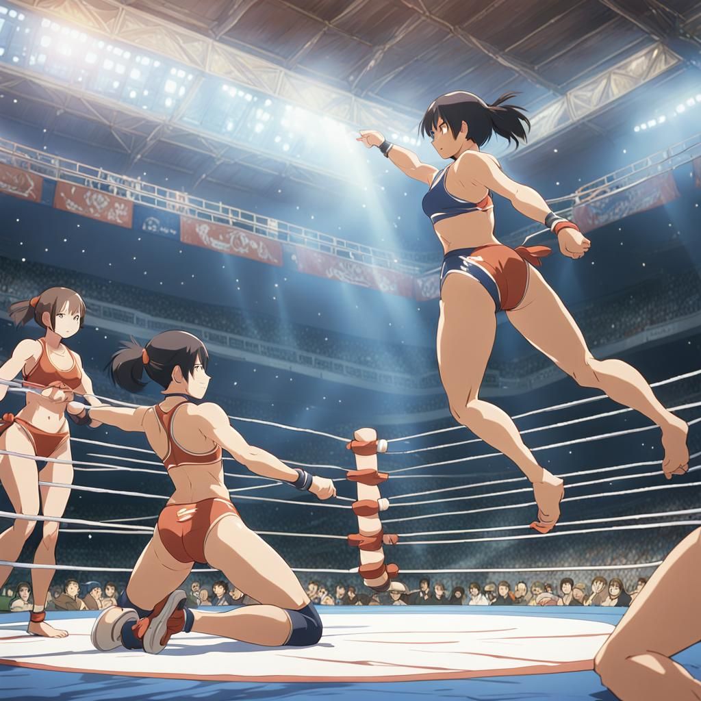 Super Girls Bikini Wrestling in Anime Key Visual Style