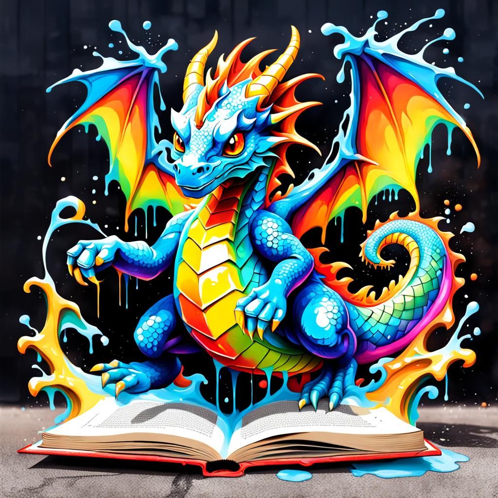 Colorful Book Dragon Graffiti Art