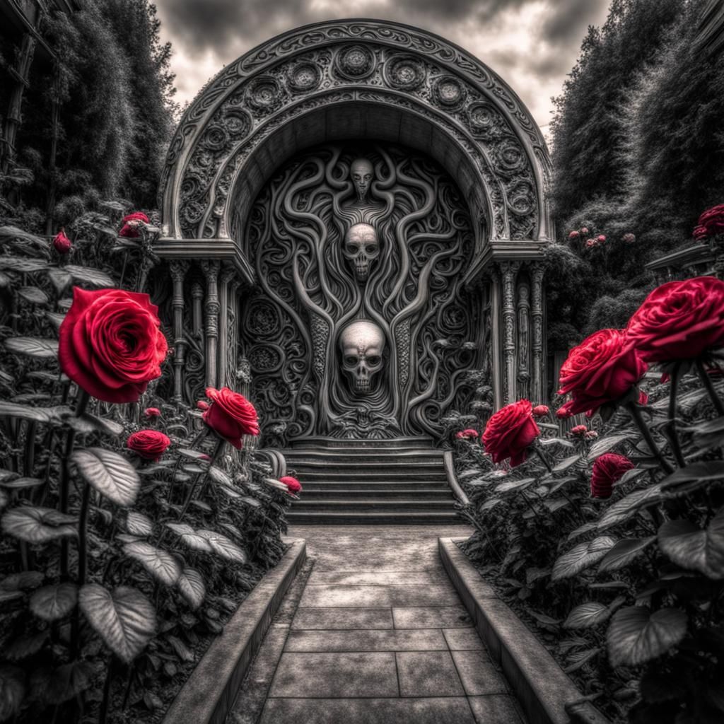 Giger Style Rose Garden: Hyperrealistic Biomechanical Art