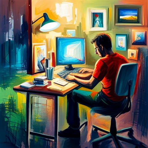 Abstract Oil Painting of Man Chatting Online