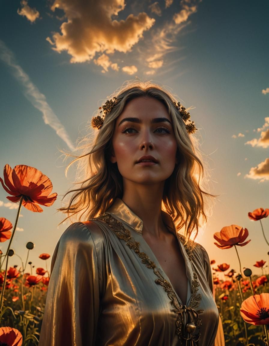 Woman with Wings in Golden Hour Cinematic Scene