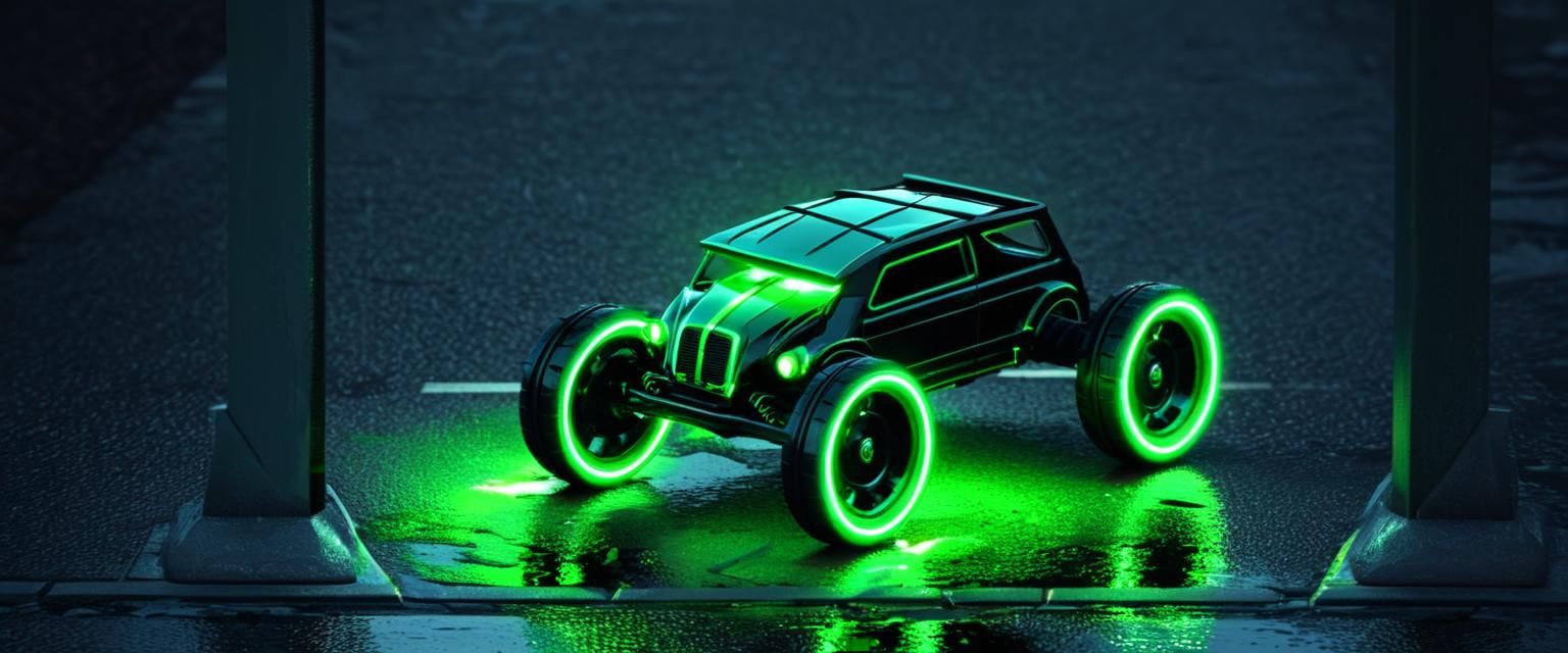 Sleek Black Metal Toy Car with Neon Lights