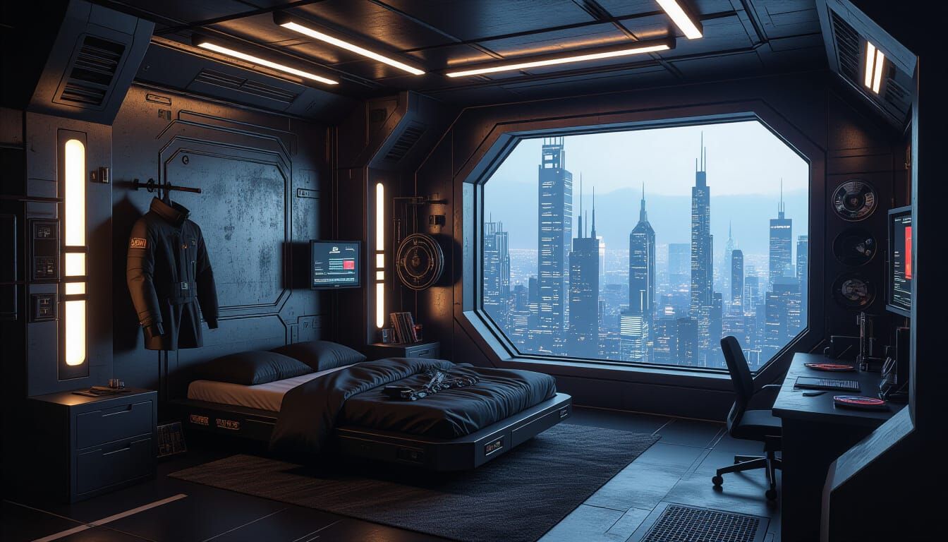 Cyberpunk Apartment on Terra-2 with City View