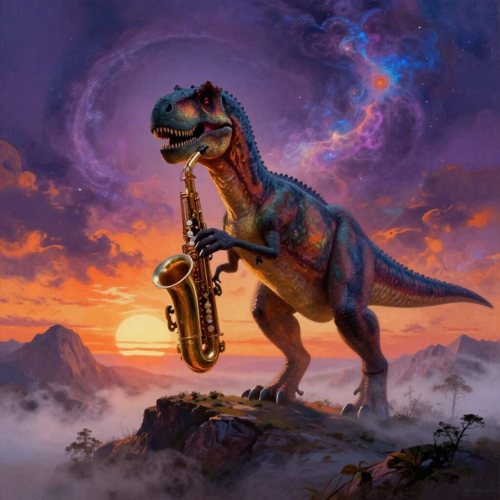 T-Rex Saxophonist on Cosmic Mountain Peak