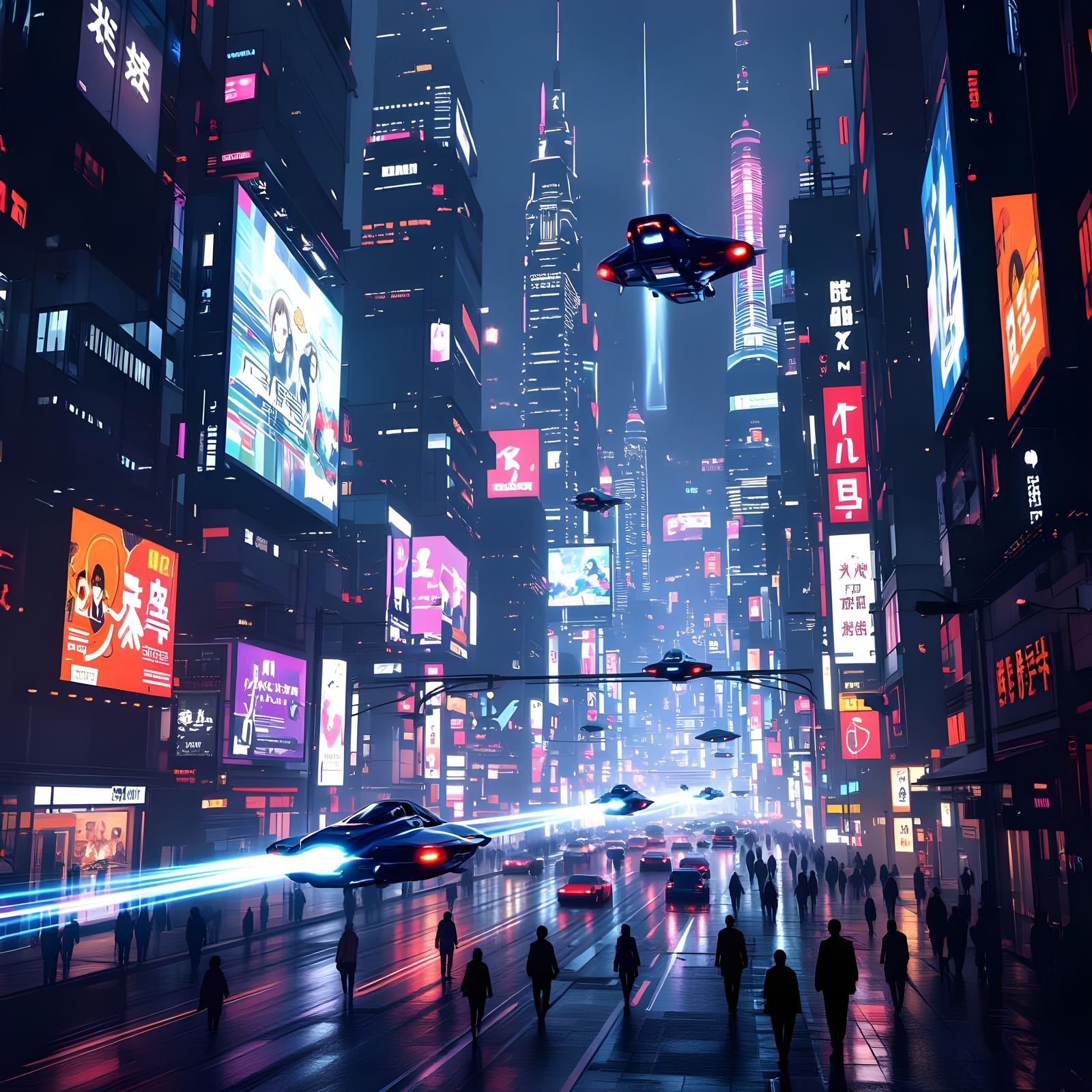 Neon Cityscape at Night in Cyberpunk Style