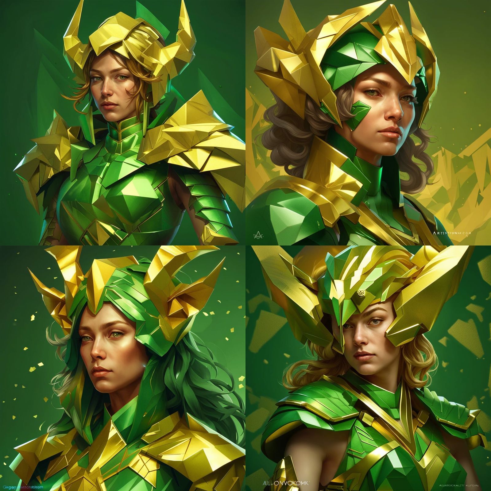 Origami Aries Woman in Golden Armor Portrait