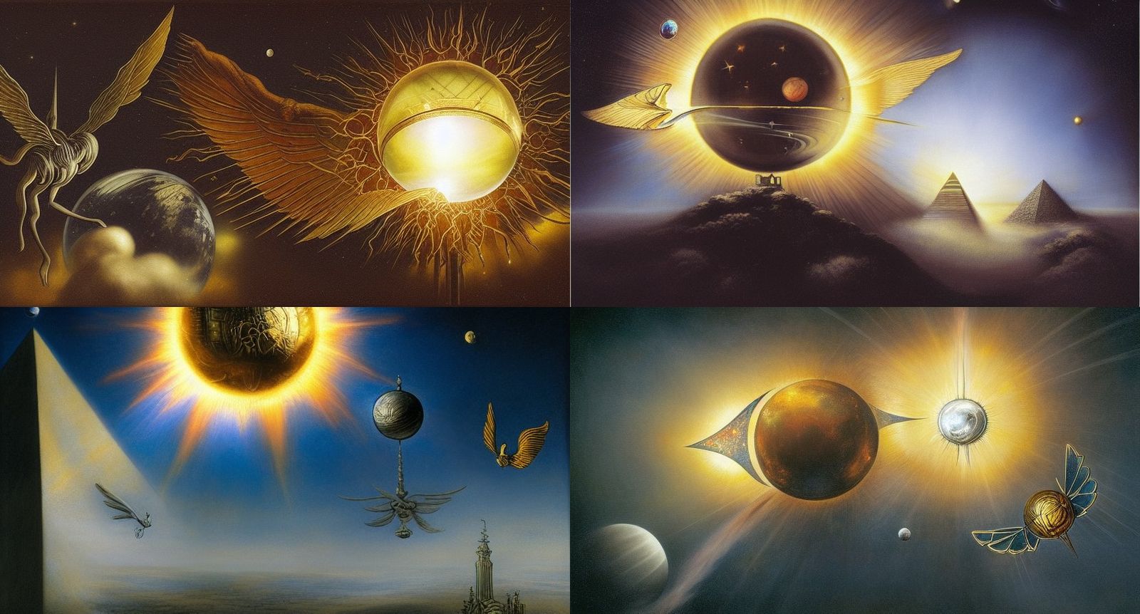 Exploding Sun Pyramid Flying to the Moon