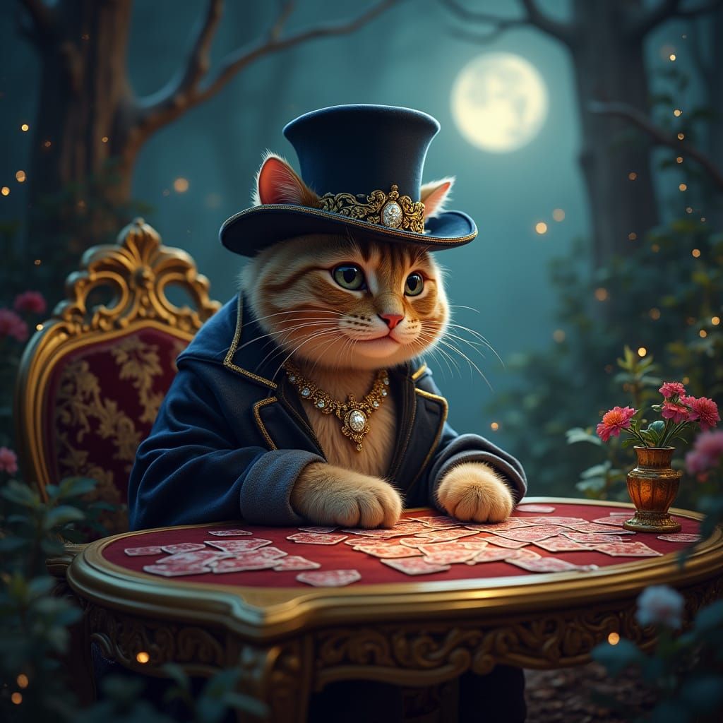Fantastical Feline Card Shark in Velvet Top Hat