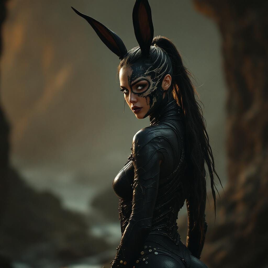 Female Warrior with Bunny Ears in Dark Fantasy Style