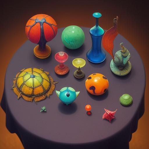 Still Life of Fantastic Creatures in Rich Colors