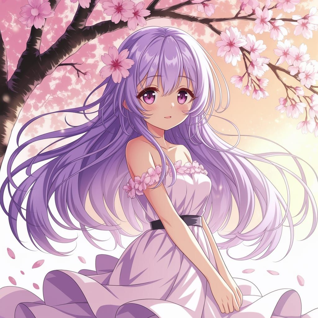 Anime Girl in Cherry Blossom Paradise