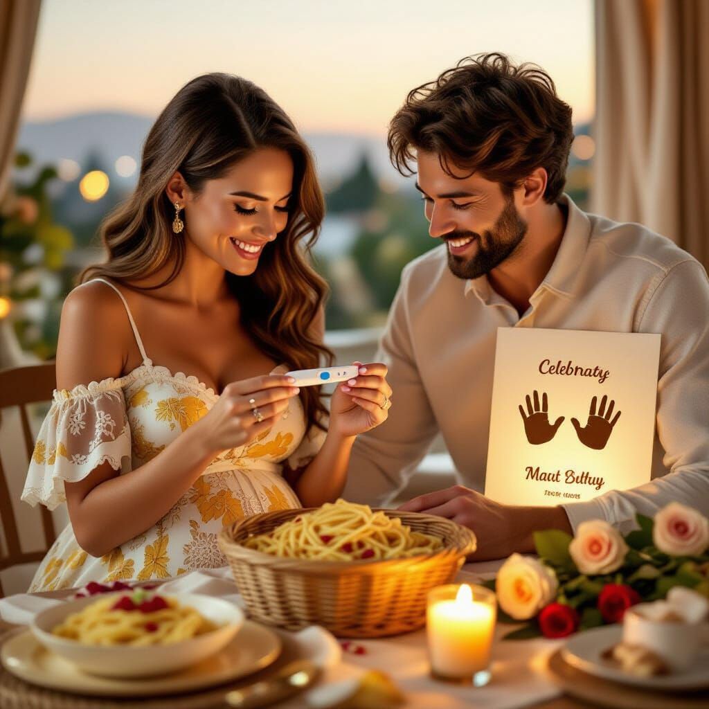 Joyful Pregnancy Announcement in Warm Golden Hour Light