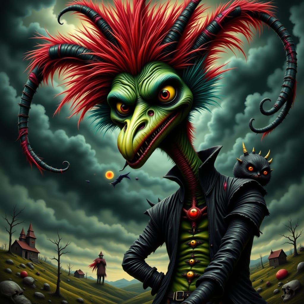 Chubby Cheeked Demon in Crimson Expressionism