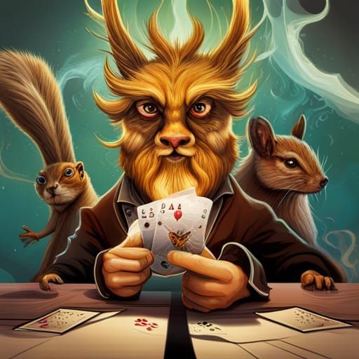 Hyperrealistic Wizard and Animals Card Game