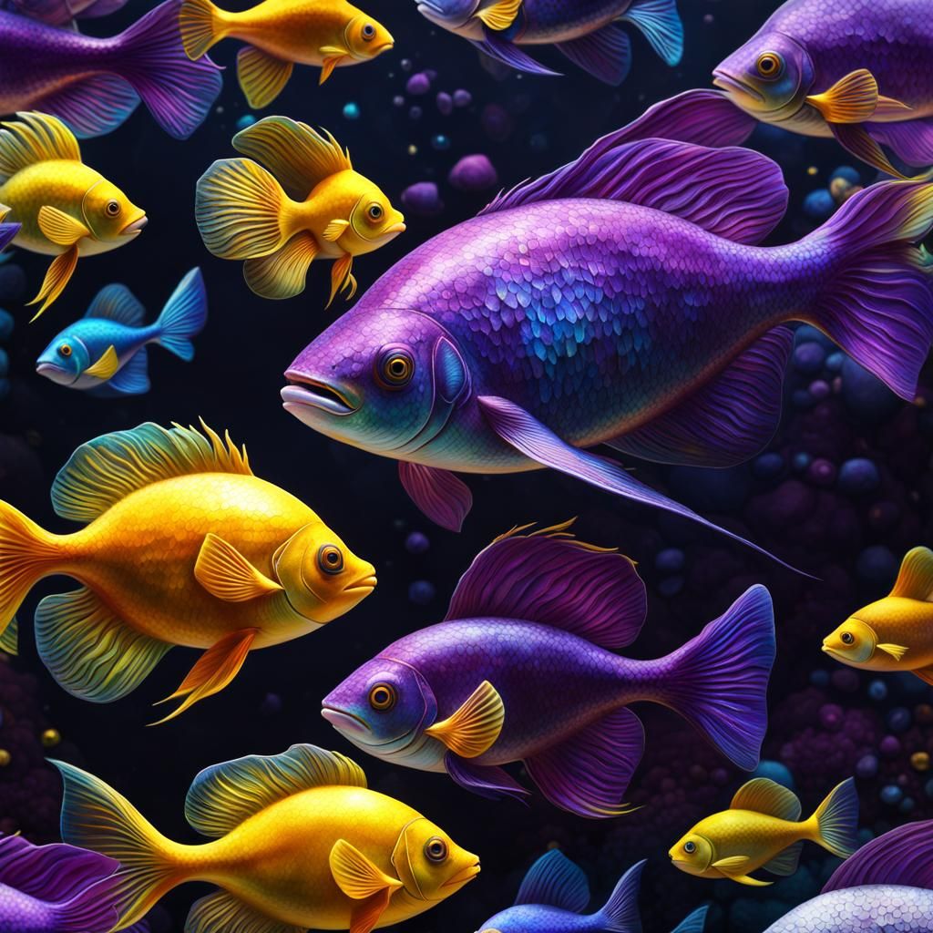 Aether Aquariums: Impasto Oil Painting with Metallic Effects