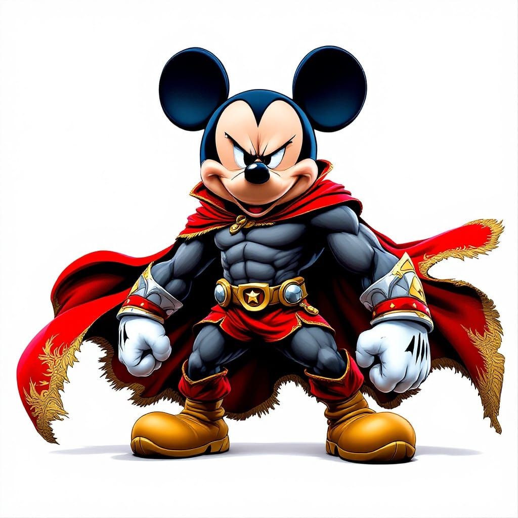 Mickey Mouse as Muscular Superhero in Comic Book Style