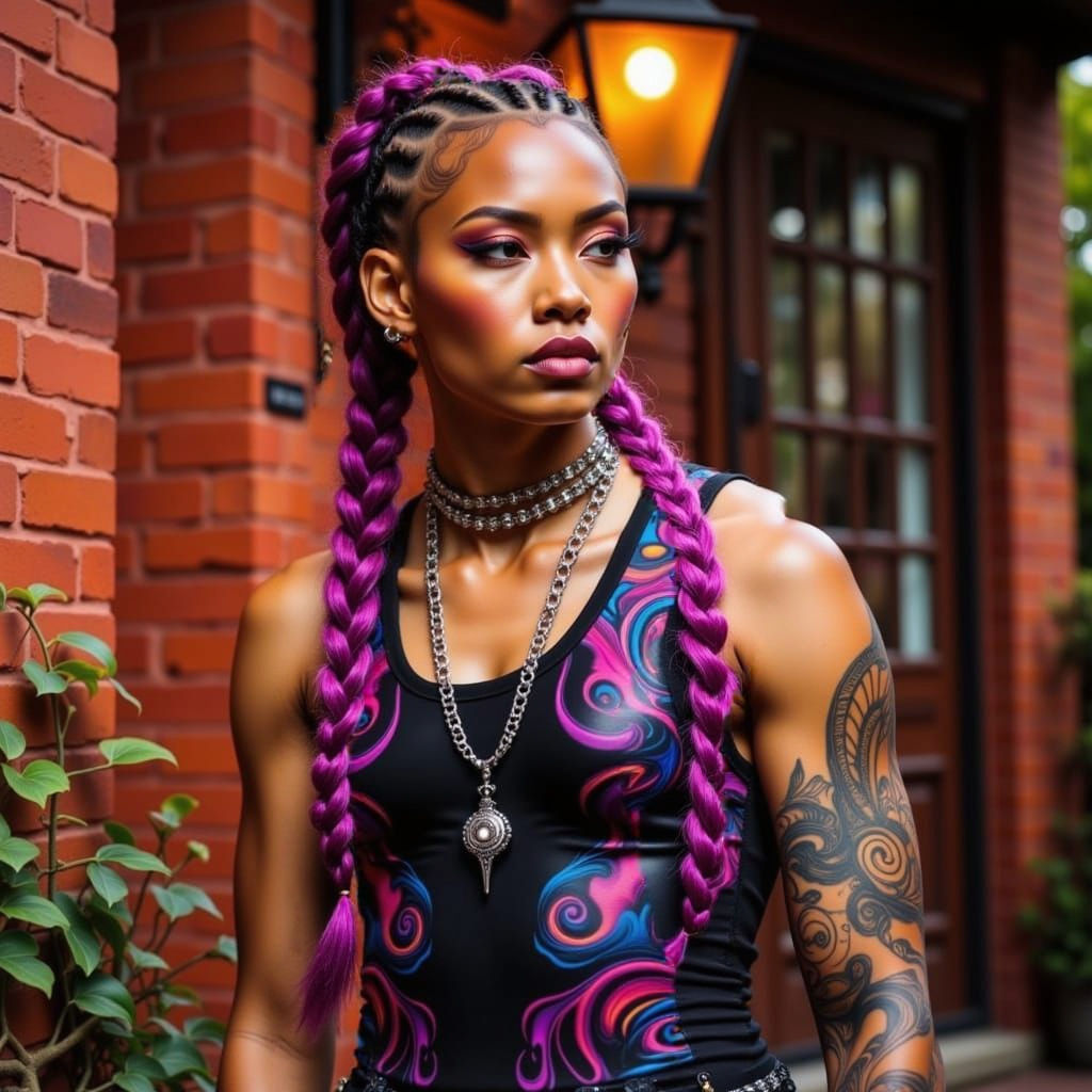 Tough Genderfluid Character in Garden Photo