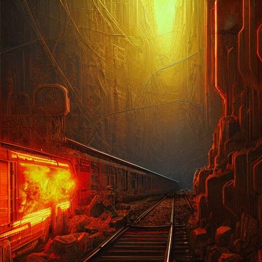 Train Boxcar in Hell: Renaissance Digital Painting