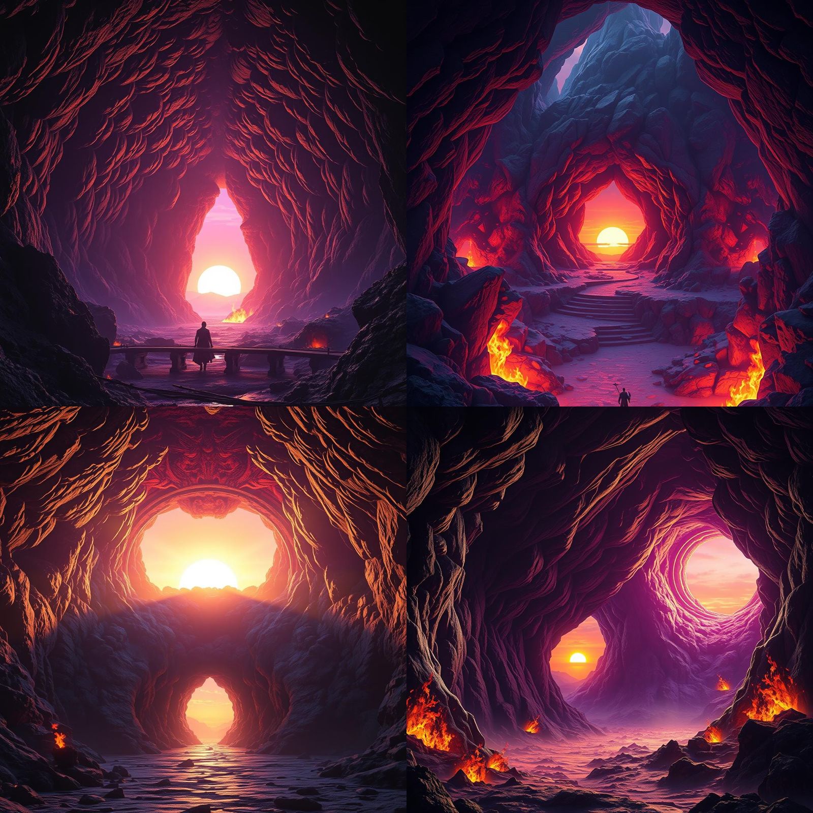 Dragon Cave Sunset: Dark Fantasy Concept Art