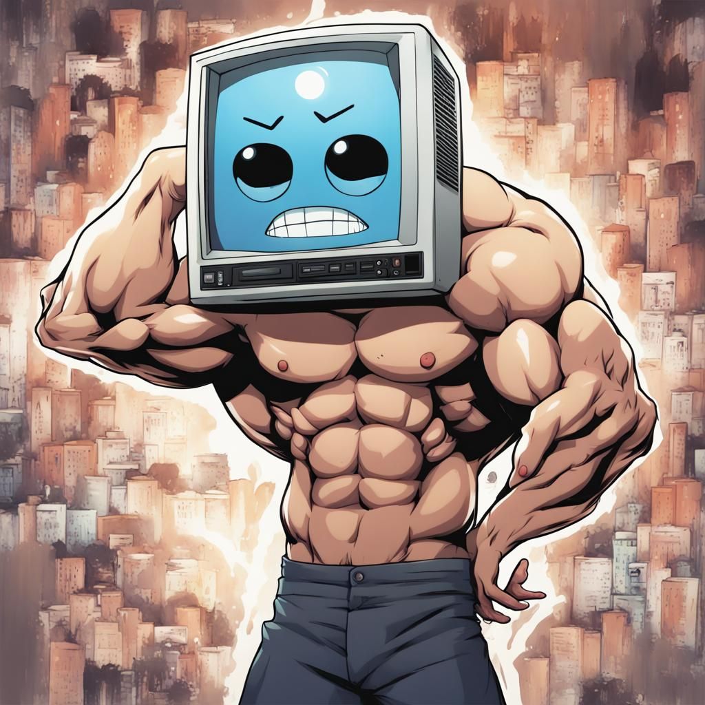 Anime Style Buff Man with TV Head
