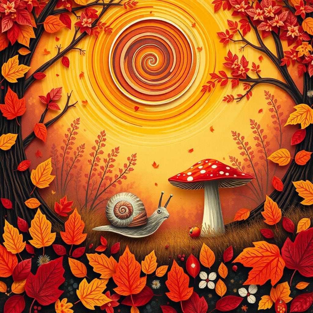 Autumn Forest Paper Collage with Snail