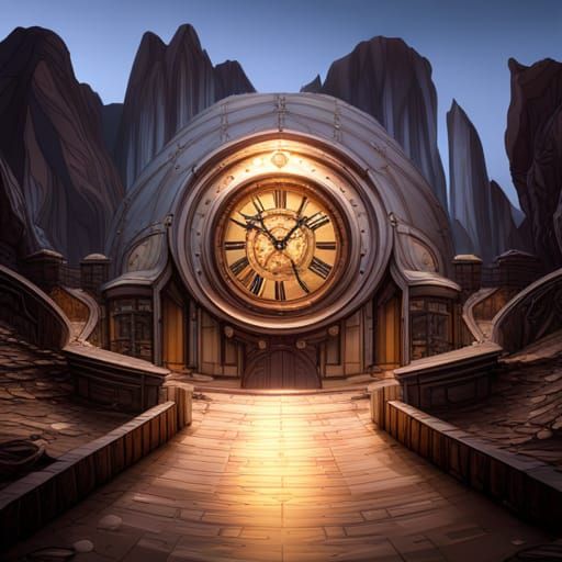 Fantasy Wall Clock in Detailed Matte Painting