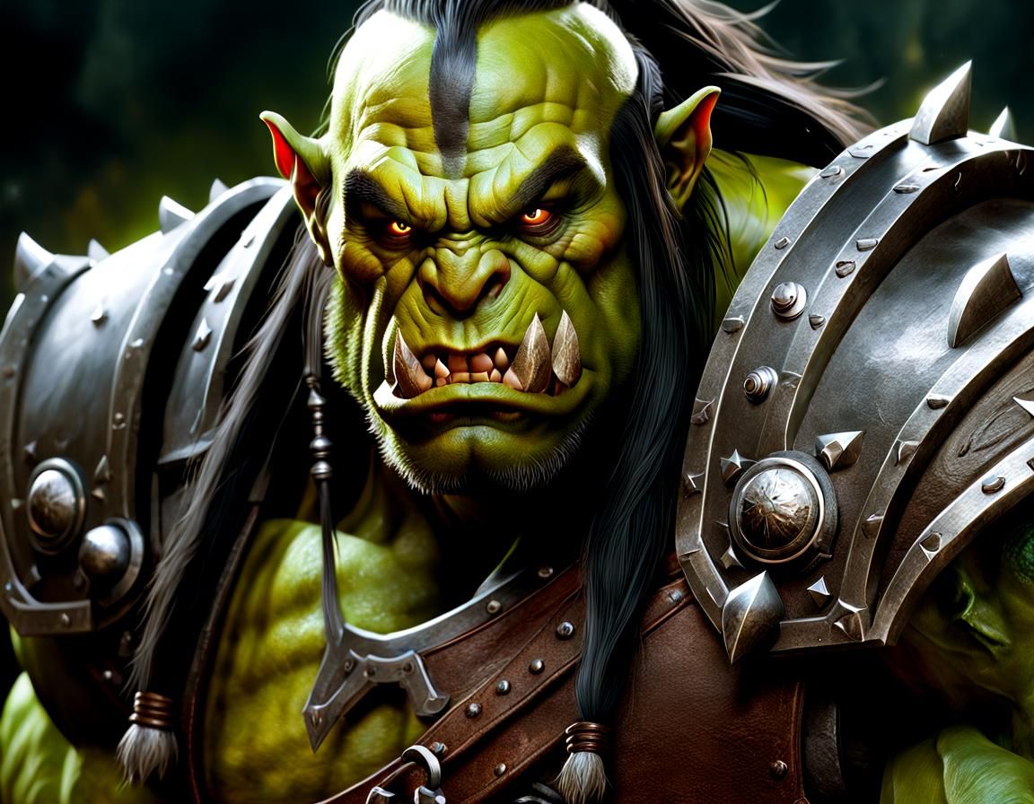 Detailed Orc Hero Portrait in High Fantasy Style