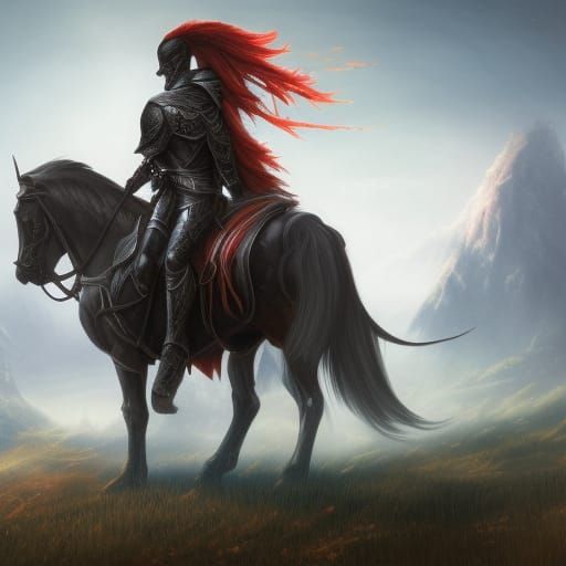 Dark Elf Knight on Horseback Fantasy Art