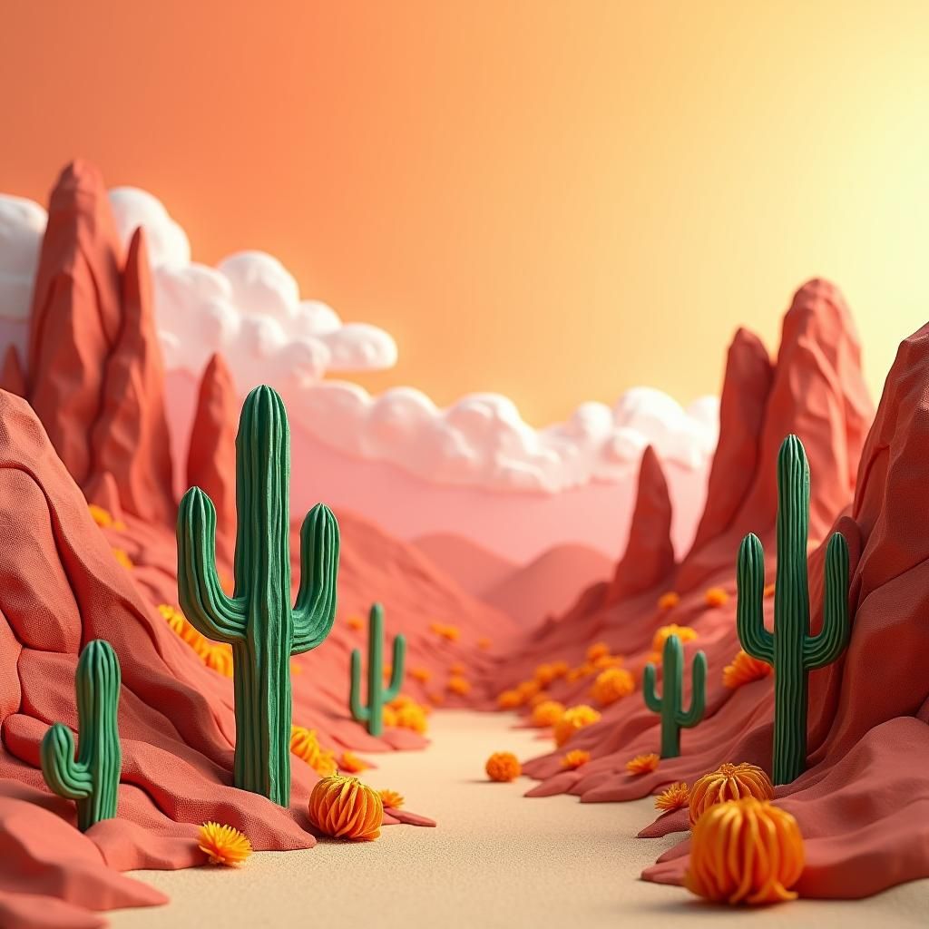 Papercraft Cacti Landscape in Southwestern Style