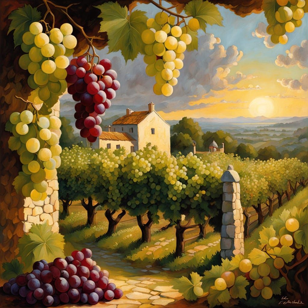 Surrealistic Summer Harvest in a French Vineyard