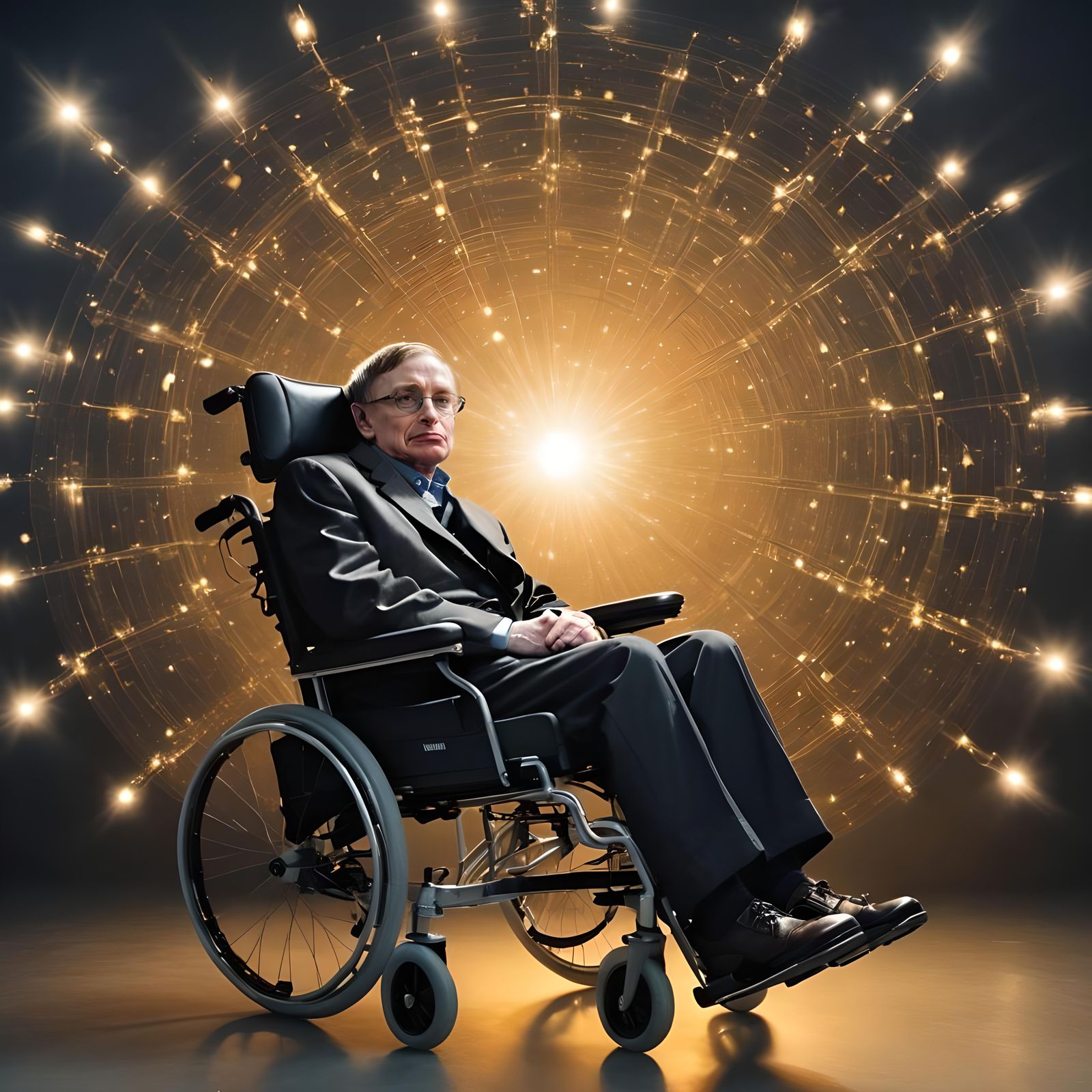 Physic scientist Stephen Hawking on wheelchair depicted as a...