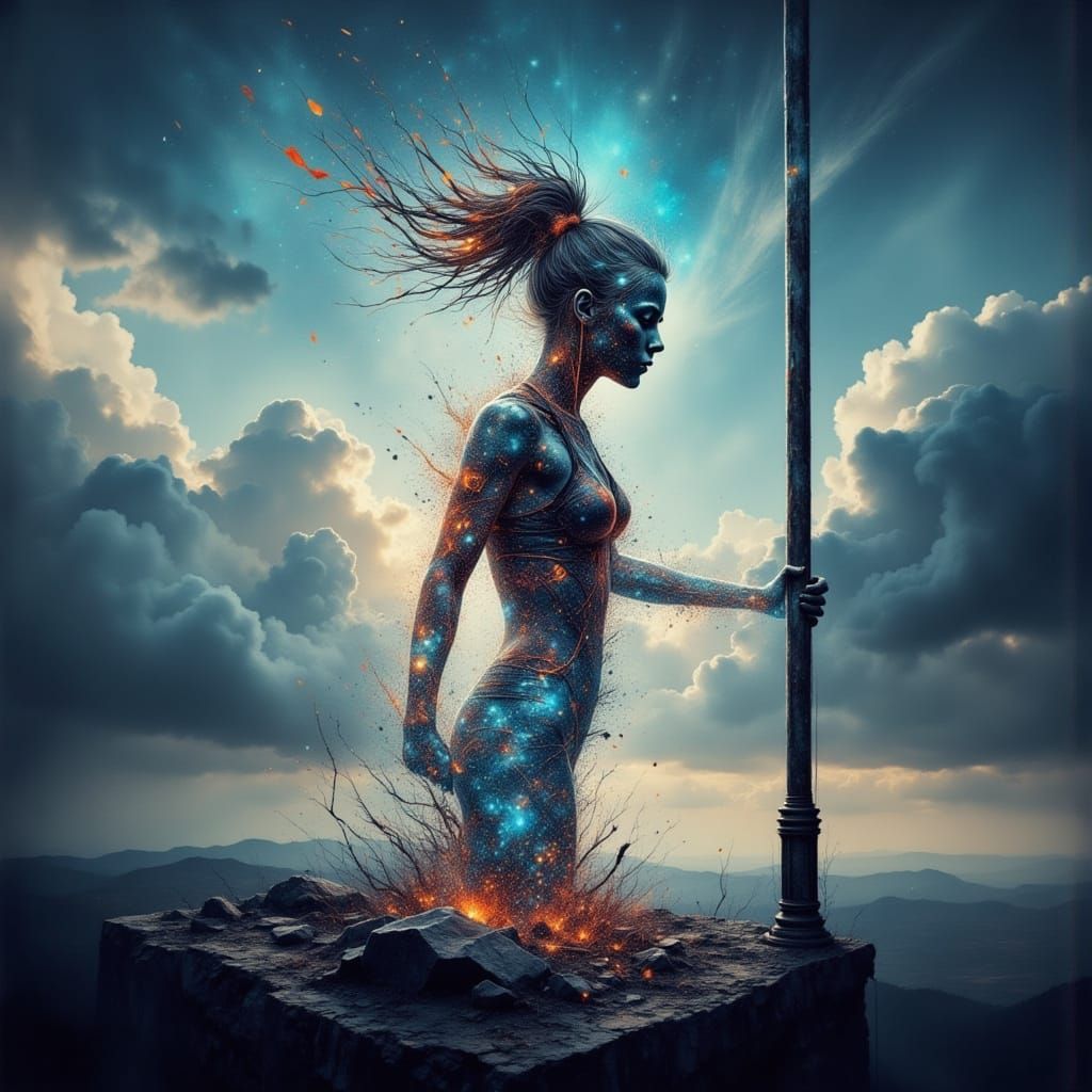 Pole Vaulter with Transparent Head: Digital Art