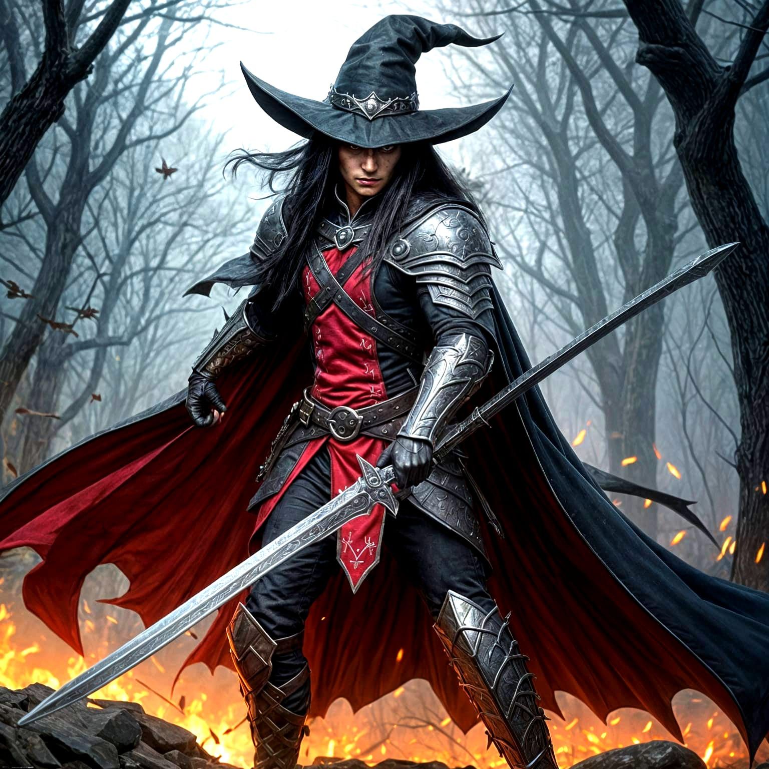 Vampire Elf Warrior Charges with Iron Sword