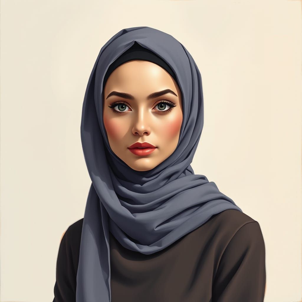 Elegant Hijabi Woman in Minimalist Oil Painting
