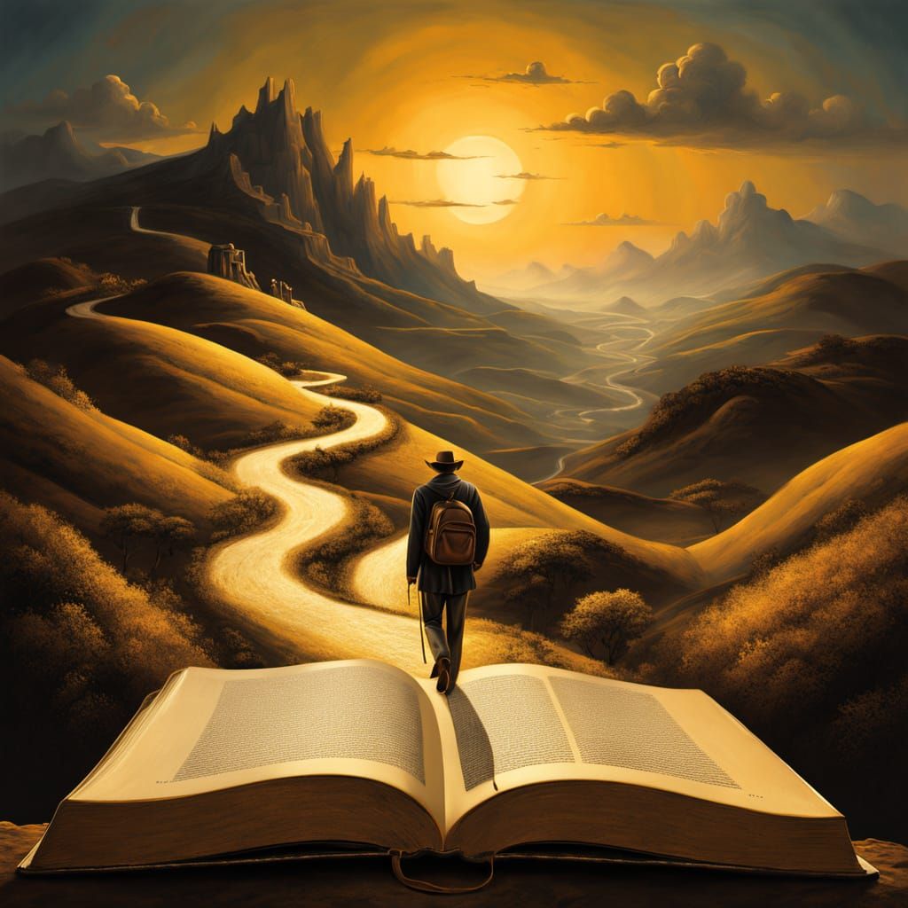 Surrealist Oil Painting of a Winding Road Emerging from an O...