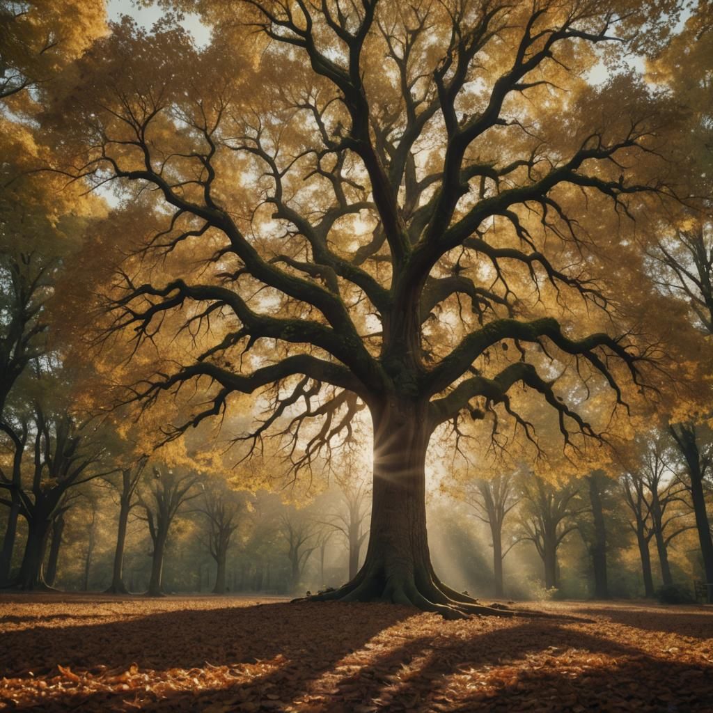 Majestic Autumn Tree in Golden Light