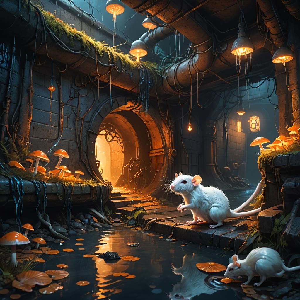 Albino Rat in Sewer: Fantastical Concept Art