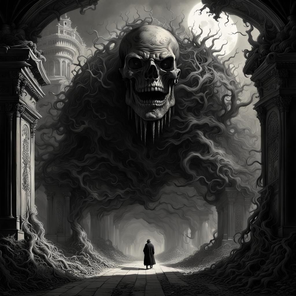 Surreal Shadows in Bright Light: Digital Horror Image