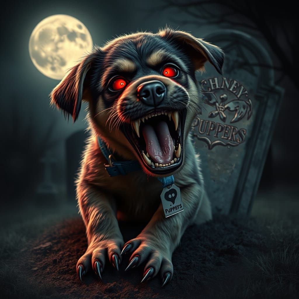 Horrifying Puppy Emerges from Grave in Horror Style