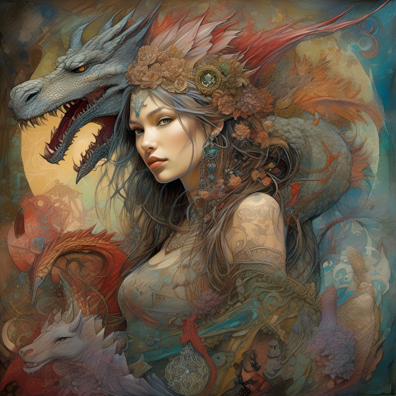 Fantasy Dragon Collage in Surrealist Style