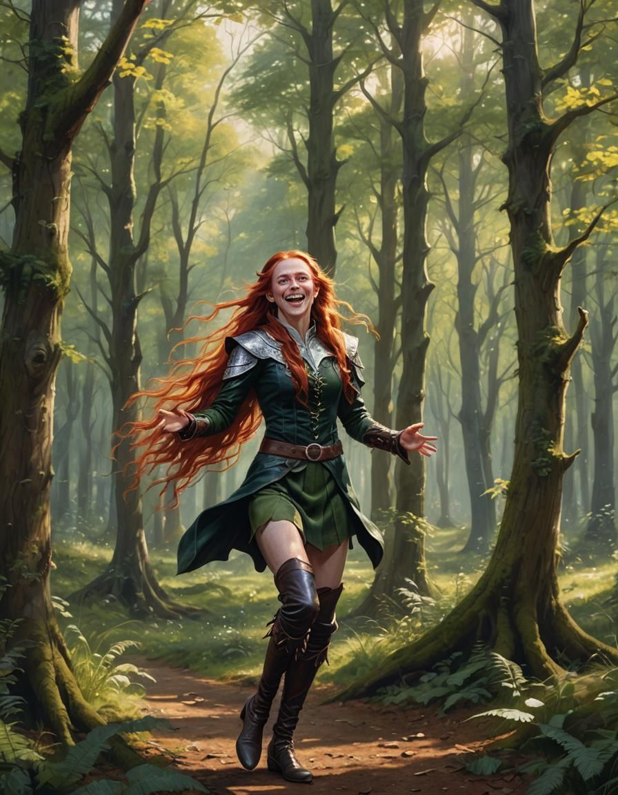 Elf Dances in Sunlit Forest: A Romanticism Portrait