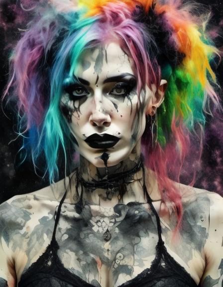 Gothic Punk Portrait in Watercolour Pastel Colors