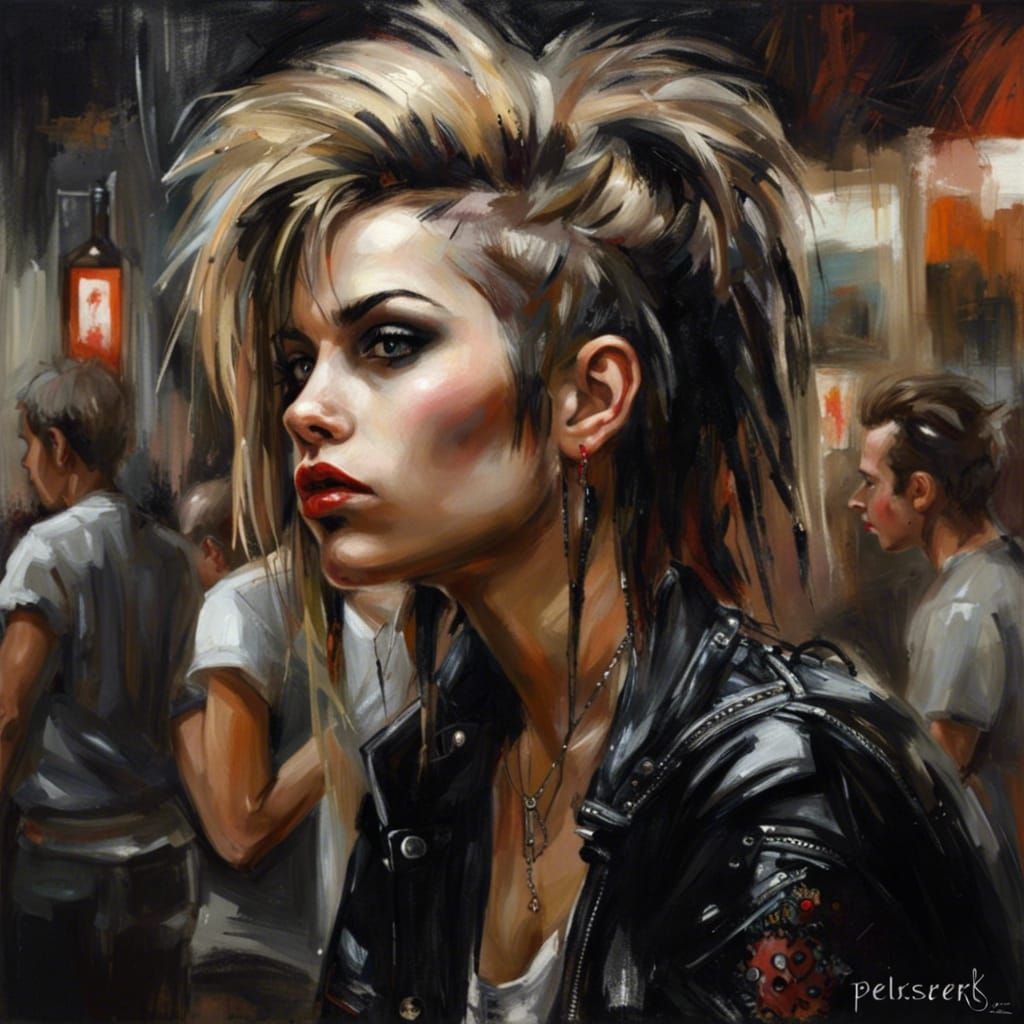 1980s Punk Girl Portrait as Oil Painting