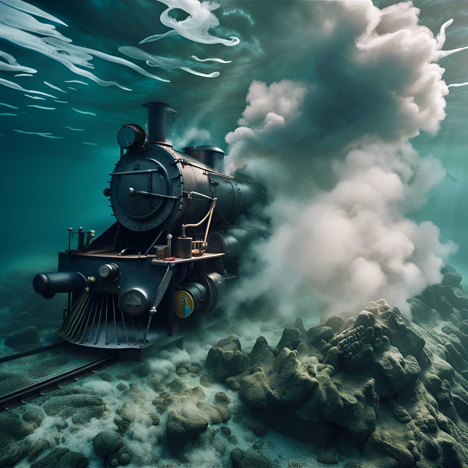 Underwater Steam Train: Surreal Dissolving Smoke